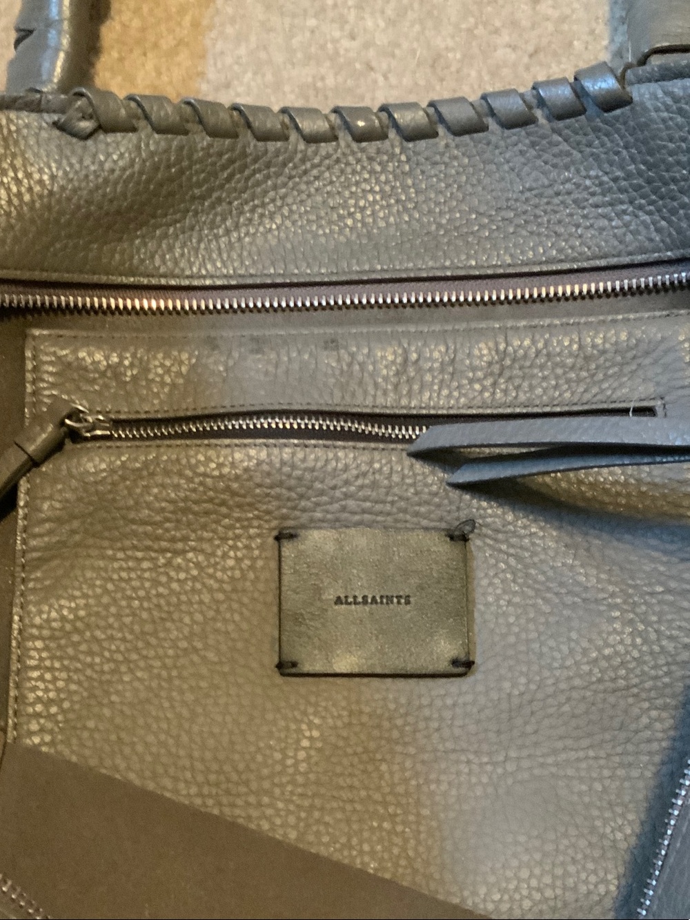 AllSaints Gray Leather Braided-Edge Tote - Picture 3 of 11